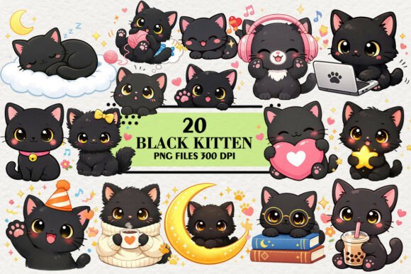 Download Kawaii Black Kitten, Black Cat Clipart - Cat Collection