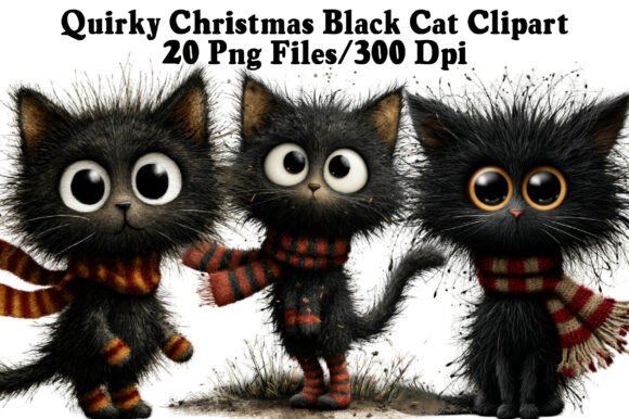 Download Quirky Christmas Black Cat Clipart - Cat Collection