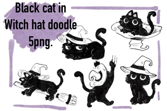 Download Halloween Black Cat in Witch Hat Doodle - Cat Collection