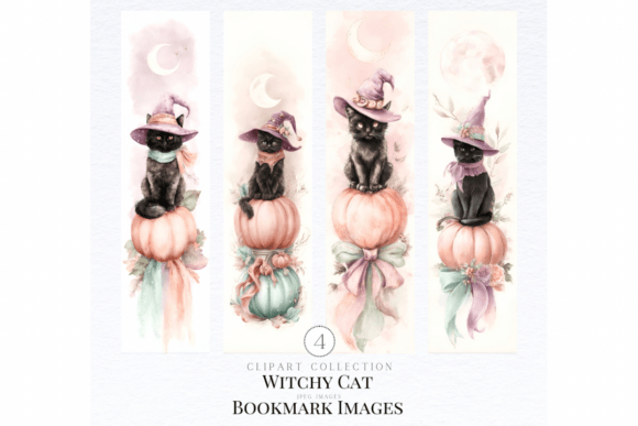 Download Witchy Cat Bookmark Clipart - Cat Collection