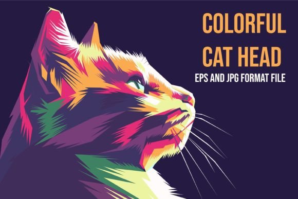 Download Colorful Cat Head Illustration - Cat Collection