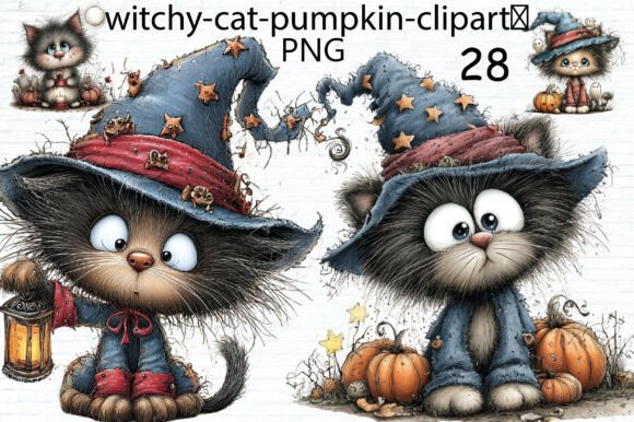 Download Cute Witchy Cat Pumpkin Clipart PNG - Cat Collection