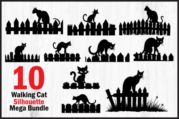 Download Walking Cat Fence Vector Graphics Bundle - Cat Collection