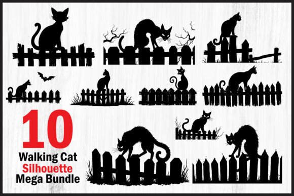 Download Walking Cat Fence Vector Graphics Bundle - Cat Collection