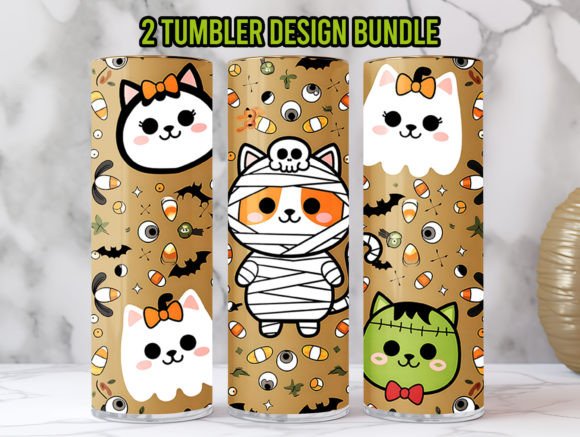 Download Halloween Cat Pattern Tumbler Wrap Png - Cat Collection