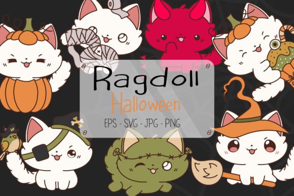 Download Set Halloween Ragdoll Cat Illustrations - Premium Resources