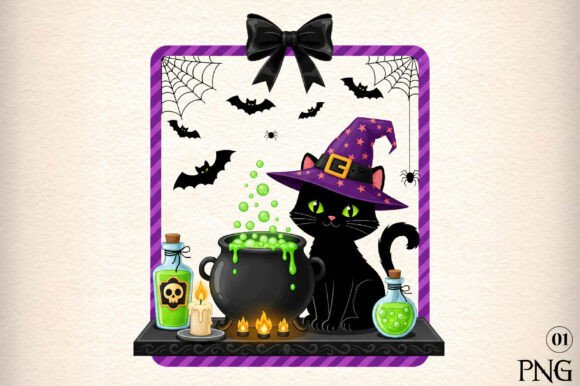 Download Witchy Cat Halloween Art - Cat Collection