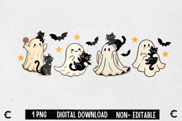 Download Vintage Halloween Ghost with Black Cats - Cat Collection