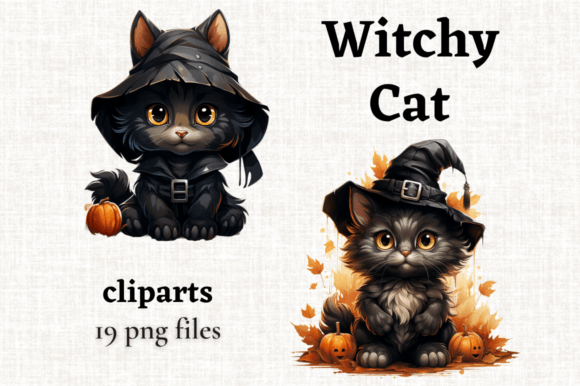 Download Cute Halloween Witchy Cat Clipart Bundle - Cat Collection