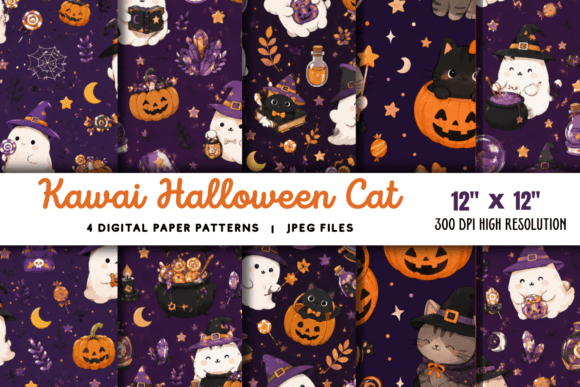 Download Kawaii Halloween Cat Digital Pattern 2 - Cat Collection