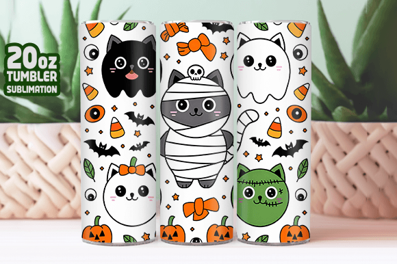 Download Halloween Cat Pattern Tumbler Wrap Png - Cat Collection