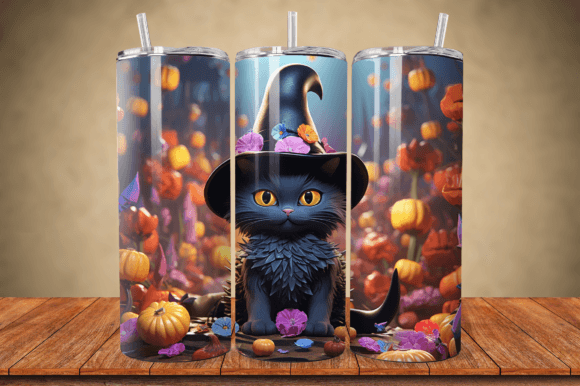 Download 3D Black Cat in Witch Hat Png Tumbler - Cat Collection