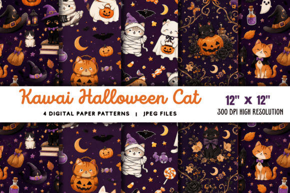 Download Kawaii Halloween Cat Digital Pattern 3 - Cat Collection