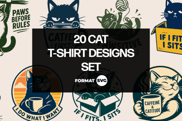 Download 20 Cat SVG T-Shirt Designs Set - Cat Collection
