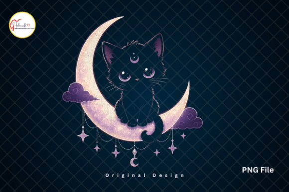 Download Crescent Moon Celestial Black Cat PNG - Cat Collection