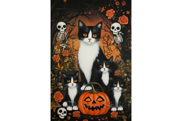 Download Halloween Texudo Cat Family Art Print - Cat Collection