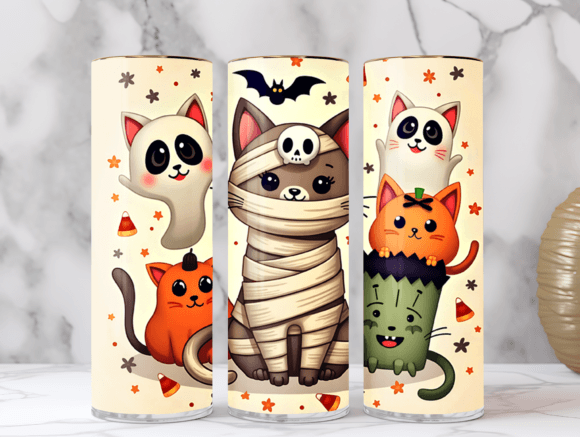 Download Halloween Cat Pattern Tumbler Wrap Png - Cat Collection