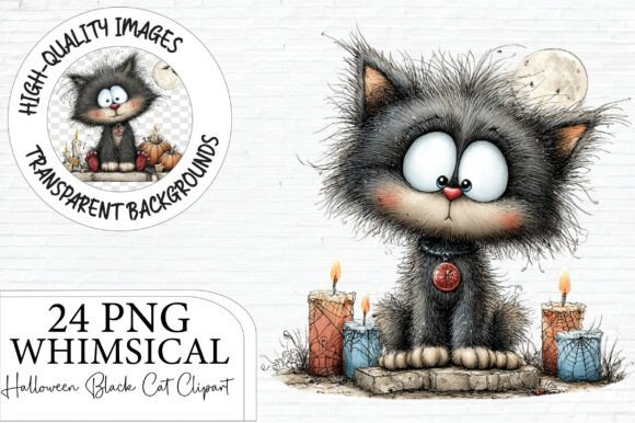 Download Whimsical Halloween Black Cat Clipart - Cat Collection