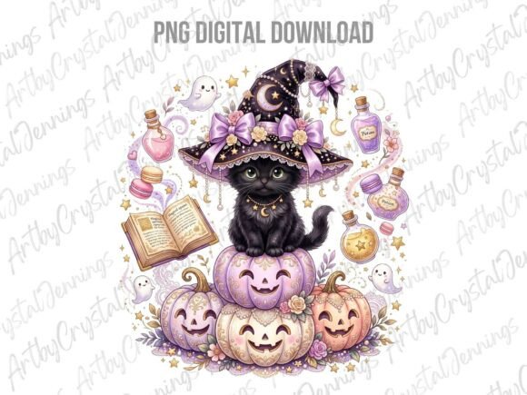 Download Cute Witch Cat Halloween Clipart PNG - Cat Collection