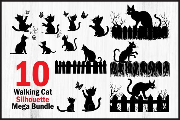 Download Walking Cat Fence Vector Graphics Bundle - Cat Collection