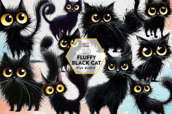 Download Fluffy Black Cat Clipart PNG Graphics - Cat Collection