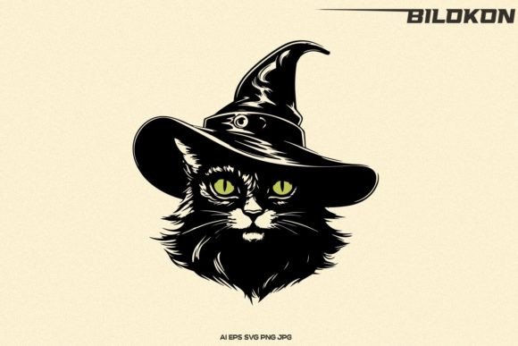 Download Halloween Cat in Witch Hat Vector SVG - Cat Collection
