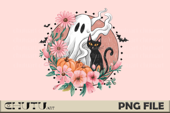 Download Ghost Cat PNG - Floral Halloween Art - Cat Collection