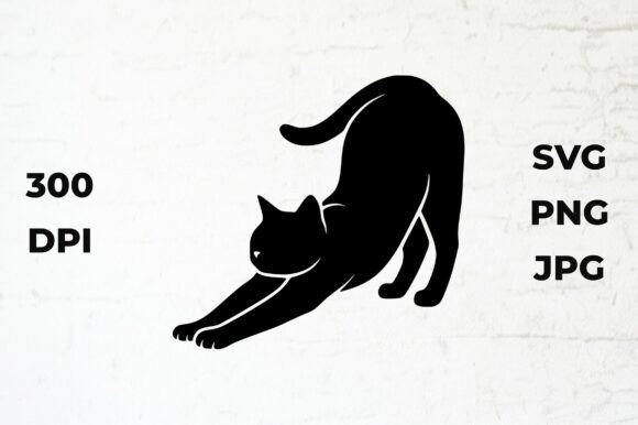 Download Black Cat Silhouette Stretching Body - Cat Collection