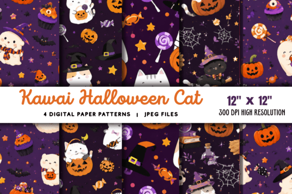Download Kawaii Halloween Cat Digital Pattern 1 - Cat Collection