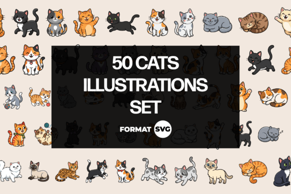 Download 50 Cat Illustrations SVG Set - Cat Collection