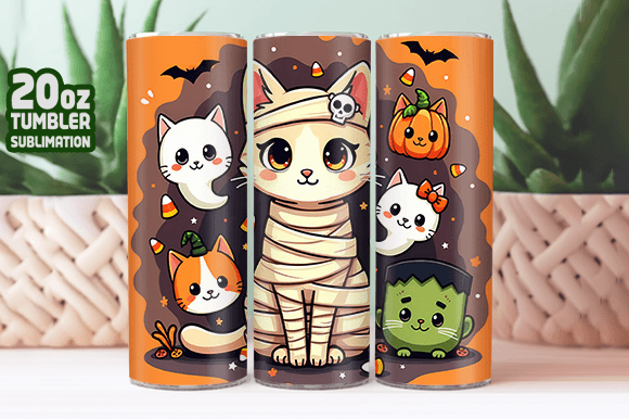 Download Halloween Cat Pattern Tumbler Wrap Png - Cat Collection