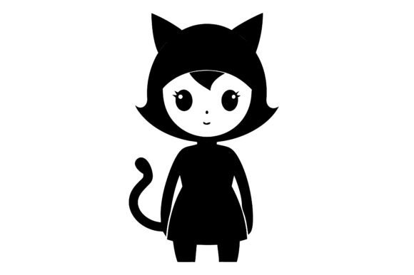 Download Girl in Cat Costume Black Silhouette - Cat Collection