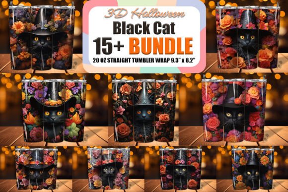 Download 3D Black Cat in Witch Hat Tumbler Bundle - Cat Collection
