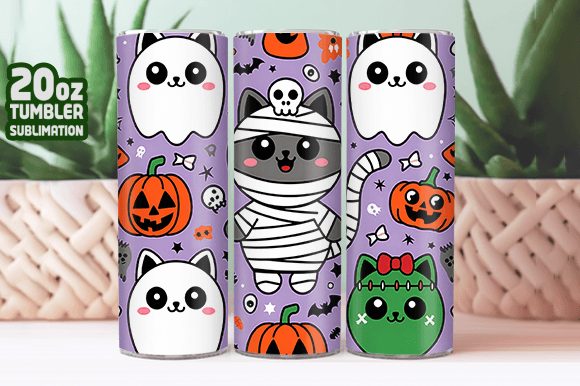 Download Halloween Cat Pattern Tumbler Wrap Png - Cat Collection