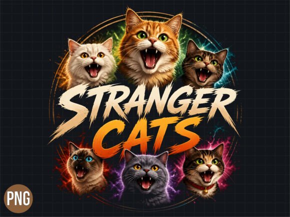 Download Stranger Cats Horror Retro Design PNG - Cat Collection