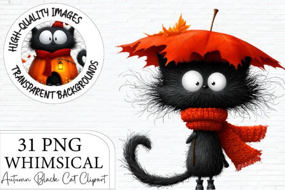 Download Autumn Black Cat Clipart Bundle PNG - Cat Collection