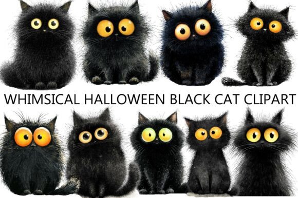 Download Whimsical Halloween Black Cat Clipart - Cat Collection